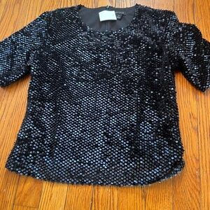 NWT . Ann Taylor Black Sequin Blouse XS